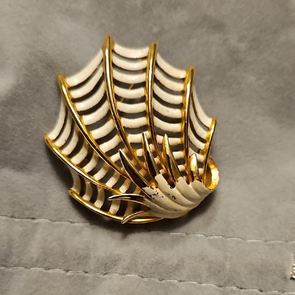 Gold and White Shell Brooch